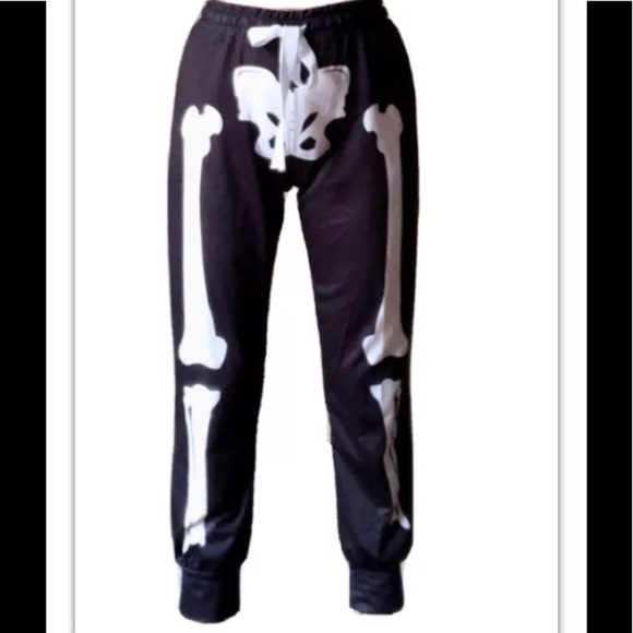 NWT CBR Skeleton Bones Black & White Drawstring Elastic Jogger Pants S/2/4 - Picture 1 of 8
